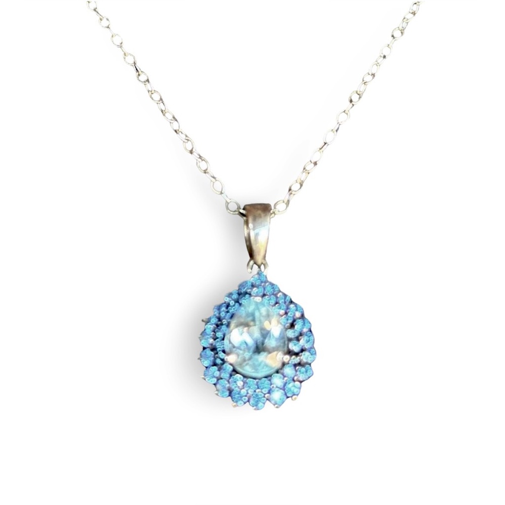 3/$30 ❤️ Blue CZ teardrop pendant necklace sterling silver 925, 18” chain - Picture 1 of 8